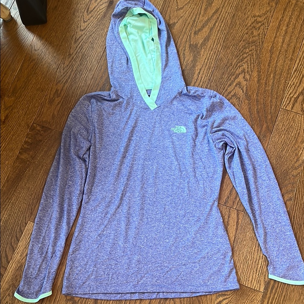 North Face Women’s Activewear L/S Shirt S Purple Teal Trim Flash Dry Hoodie